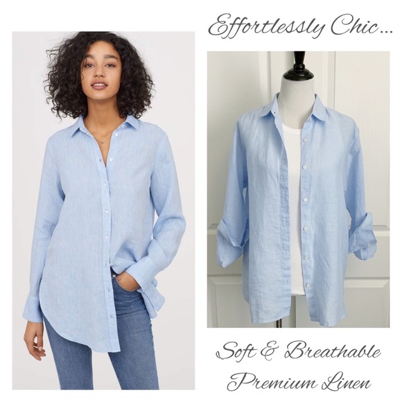 Uniqlo Tops - New Uniqlo Soft Linen Button Front Relaxed Shirt in Light Blue